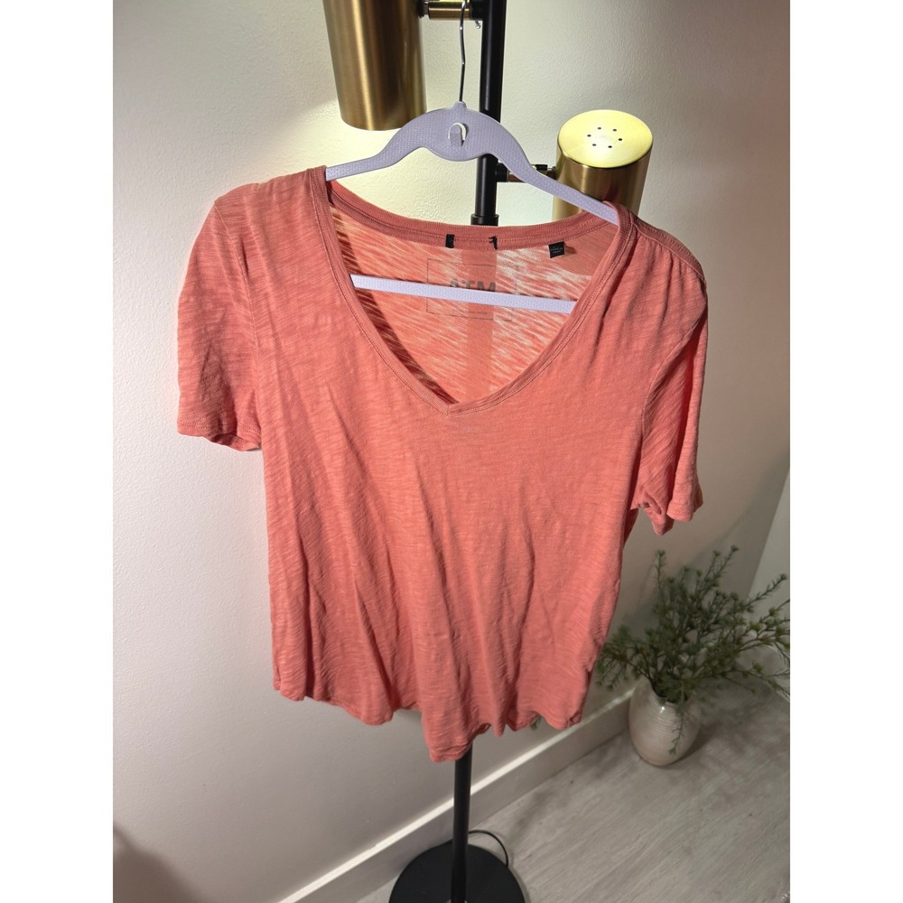 ATM tee semi sheer slub coral cooling cotton comfort knit summer vneck staple lg